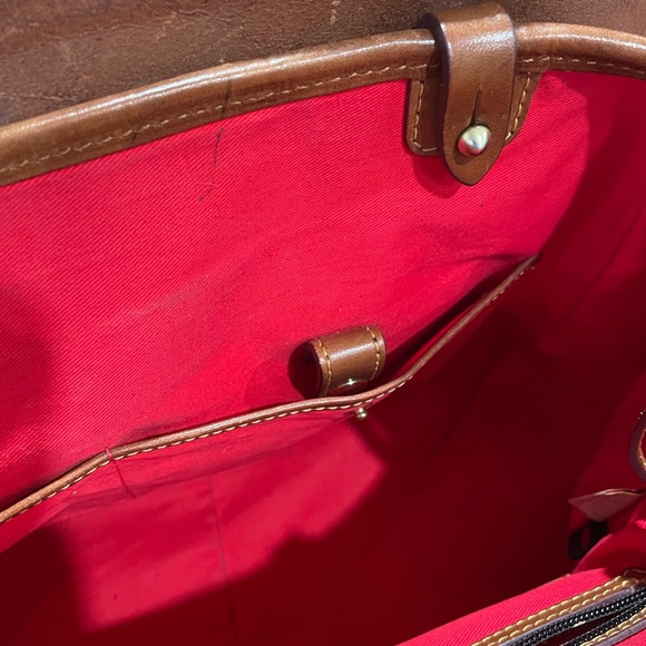 Red Pebble and Brown Leather All Weather Dooney and Bourke Handbag Bag - Picture 10 of 11